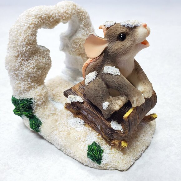 Charming Tails Figurine Collectible Dashing Through The Snow Sledding Mouse - Picture 6 of 11